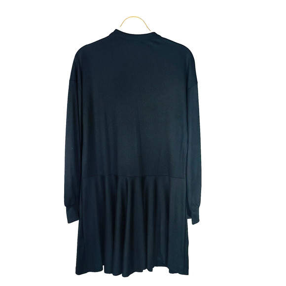 Zara Size Small Jaquared Drop Waist Brass Button Long Sleeve Black Swing Dress - Picture 2 of 7